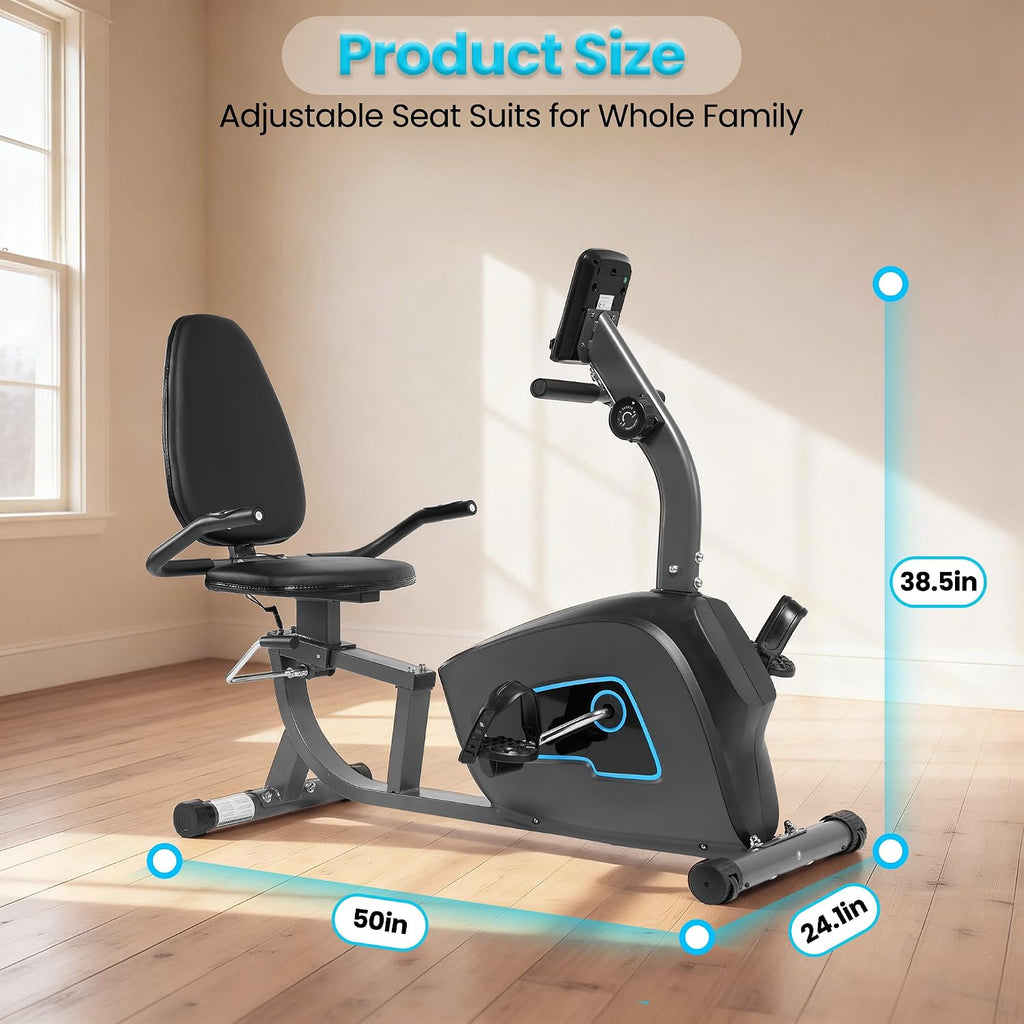 BODIOO Exercise Bike, Recumbent Exercise Bike for Seniors, Stationary Bike for Home Workout, 8-Level Magnetic Resistance, Quiet Smooth Ride, Comfortable Seat with Backrest, Heart Rate Monitor, 300LB Capacity