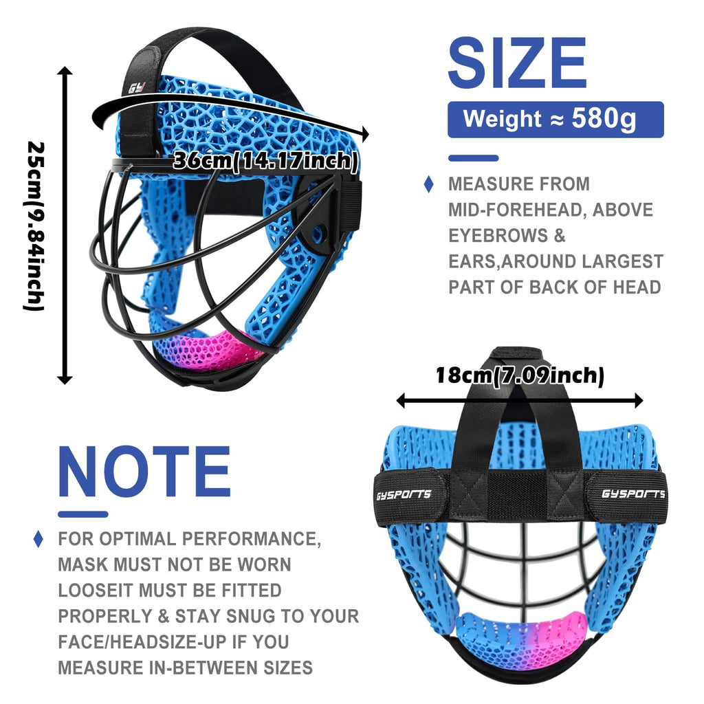 GY Field Hockey Face Mask Men/Women/Youth with 4.5mm 304 Stainless Steel | Ortholite Foam Lining | Protective Rear Shell for Goalkeepers/Penalty Corner Defenders