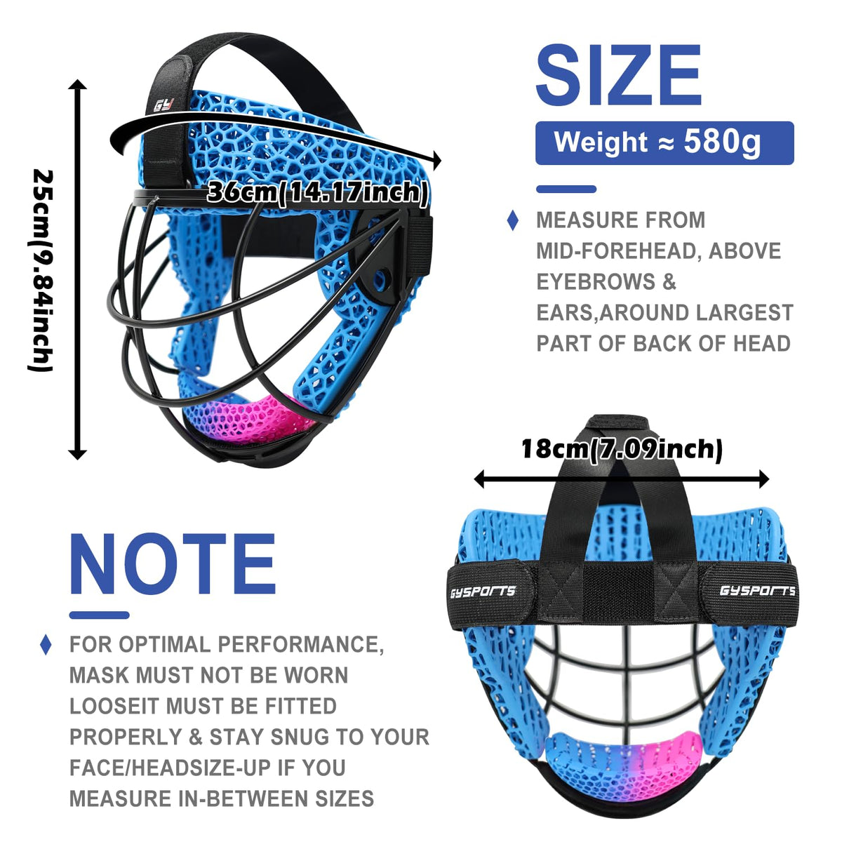 GY Field Hockey Face Mask Men/Women/Youth with 4.5mm 304 Stainless Steel | Ortholite Foam Lining | Protective Rear Shell for Goalkeepers/Penalty Corner Defenders