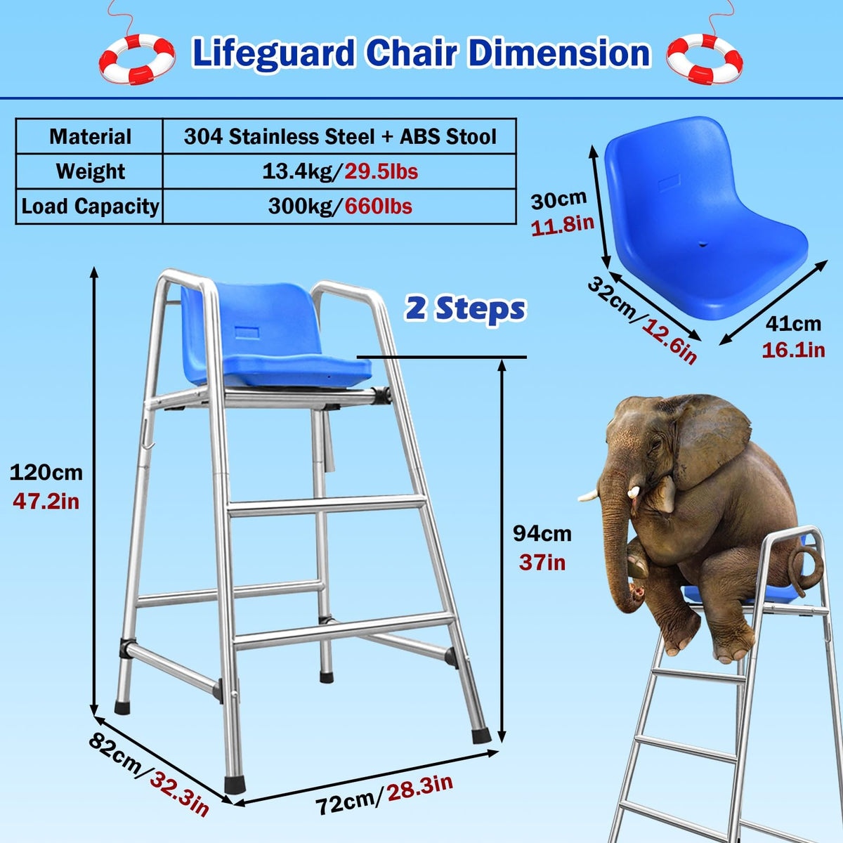Detachable Coaches Referees Directors Chair, Lifeguard Chairs with Seat Hook & Sunshade Hole 4 5 6 Ft Tall, All-Weather Counter Height Barstools for Adults,One Color-H 71in/180cm