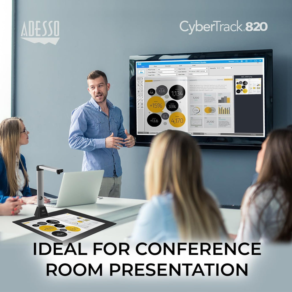 Adesso 4K 8.0 Megapixel Document Camera Classroom Projector for Teachers Video Recording, Photo Capture, OCR Text Recognition, Digital Zoom & Autofocus, Instant Business Scanner Camera Cybertrack 820