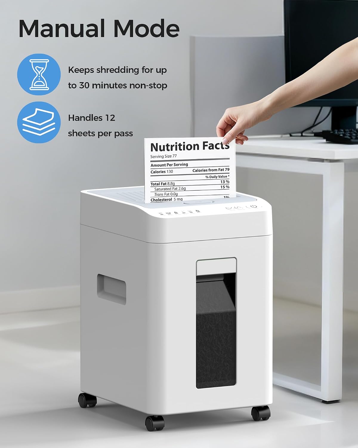 Locksworth 110-Sheet Micro Cut Shredder for Home Office, 6.9 Gallons Bin P-4 High Security Paper Shredder for Credit Card, Staple, Clip, Heavy Duty Commercial Shredders with Casters