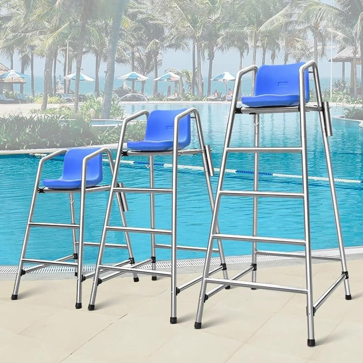 Outdoor 180cm Tall Stainless Steel Referee Chair Stand for Volleyball Tennis Life Guard Deck Seat 71in Extra High Pool Patio Beach Official Chair w/Comfortable, Blue, 120cm/47.2in/3.9ft high