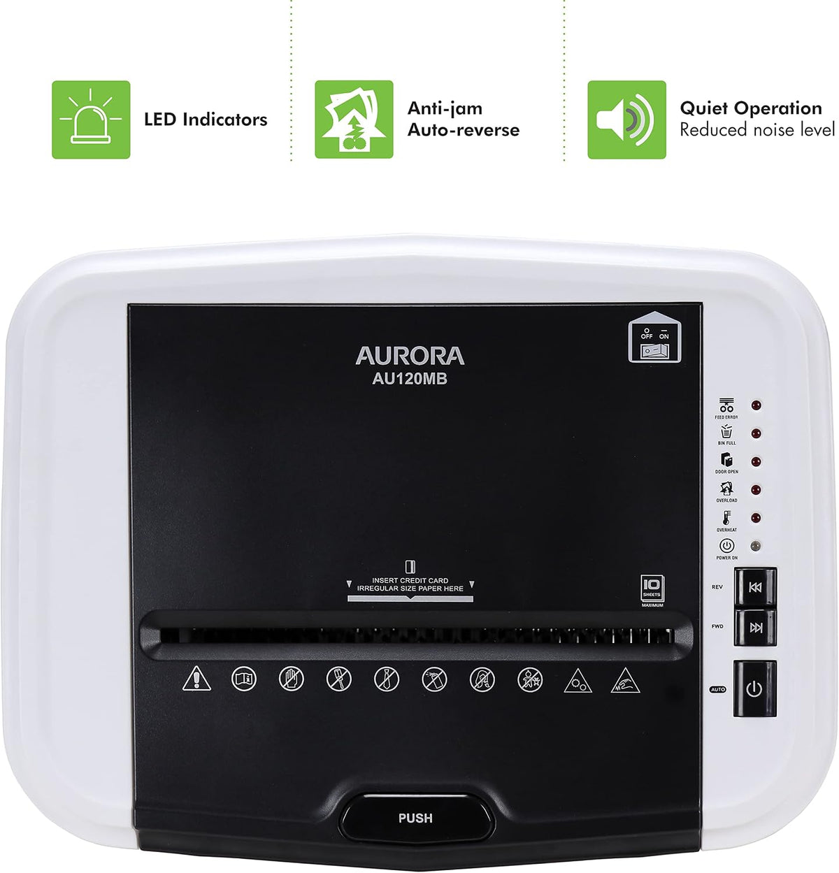 Aurora AU120MB 120-Sheet Auto Feed High Security Micro-Cut Paper Shredder / 30 Minutes (White/Black)