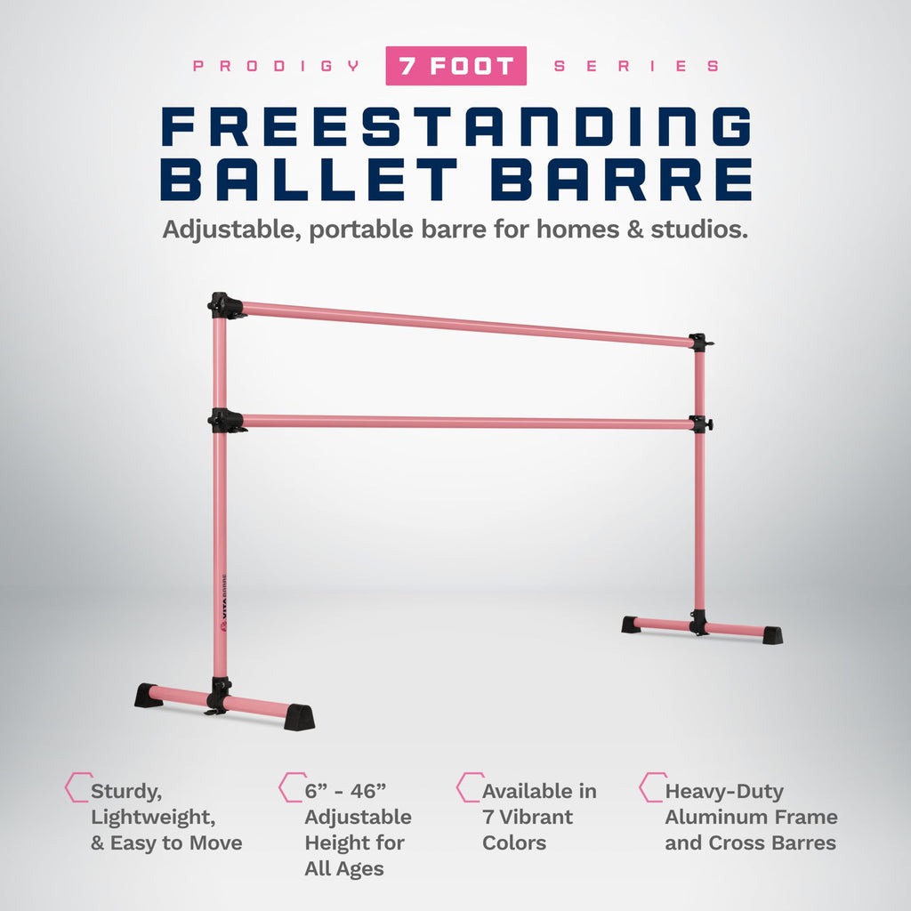 VITA Barre Portable Freestanding Double Ballet Barre, Prodigy, Aluminum | Adjustable Height, USA Made, Home or Gym Exercise Equipment for Kids & Adults | Dance, Fitness, Pilates