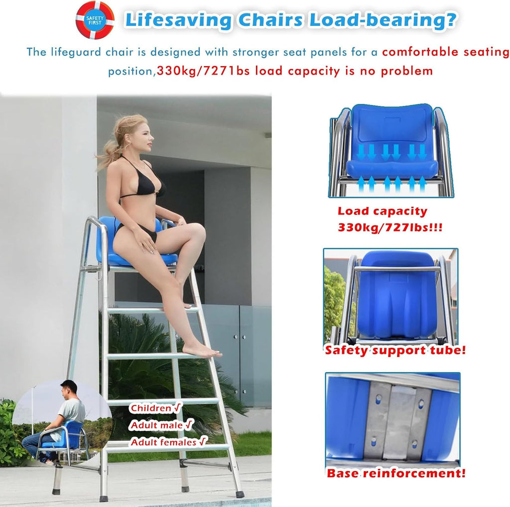 Tall Lifeguard/ Deck Chairs Outdoor, 47' '60'' 71'' High Fade-Resistant Stainless Steel Elevated Life Guard Chair - Loads 330kg, Referee Ladder Stool, Lifesaving Observation Chairs(H-180cm/70in/5.9ft)