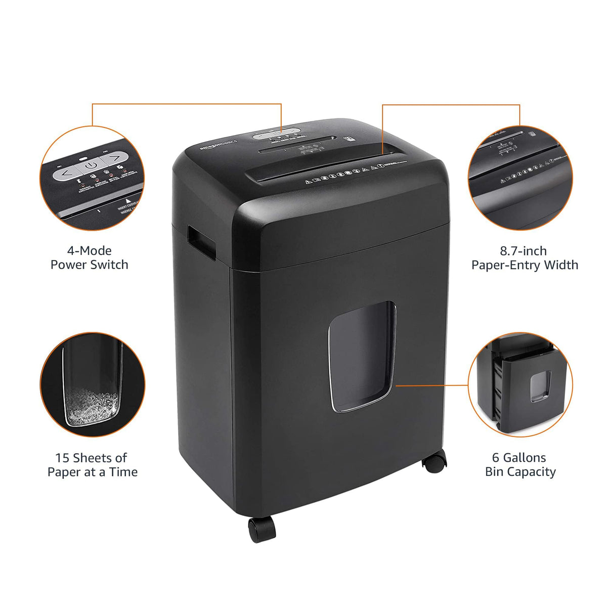 Amazon Basics 18 Sheet Cross Cut Paper, CD, and Credit Card Shredder with 6 Gallon Bin, 30 Minutes Continuous Run Time, Black