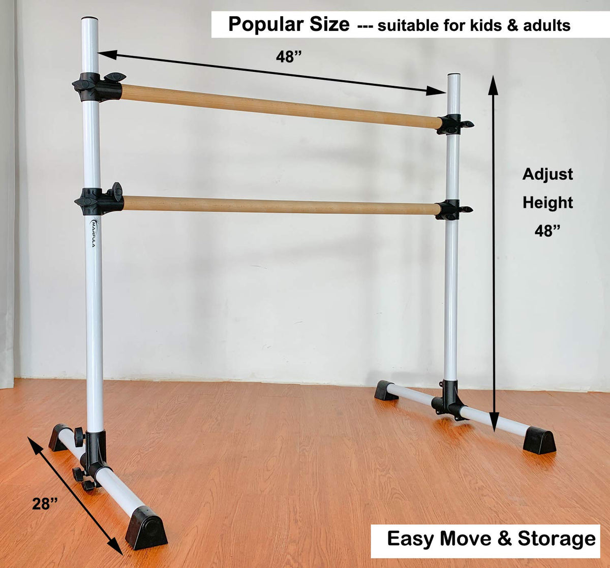 MARFULA 4Ft Portable Wood Ballet Barre Ballet Bar Dance Bar with Carry Bag