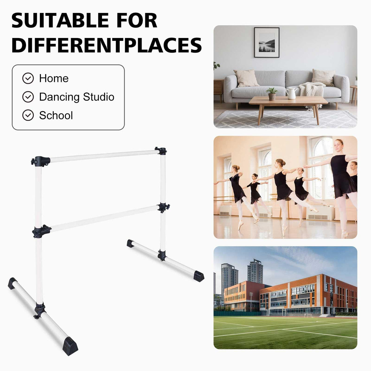 4FT/6FT Height Adjustable Double Ballet Barre, Freestanding Portable Stretching Dance Bar for Home, Heavy Duty Exercise Equipment for Kids & Adults with Anti-Slip Rubber Pads