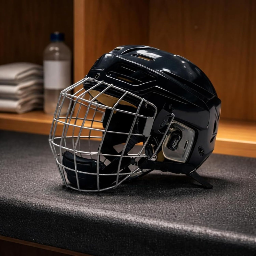 harayaa Ice Hockey Helmet with Cage Headgear Sports Helmet Face Cage Metal Wire Cage with Ear Guards PP Shell with EVA Padding Adjustable Chin Strap Suitable for Training Games