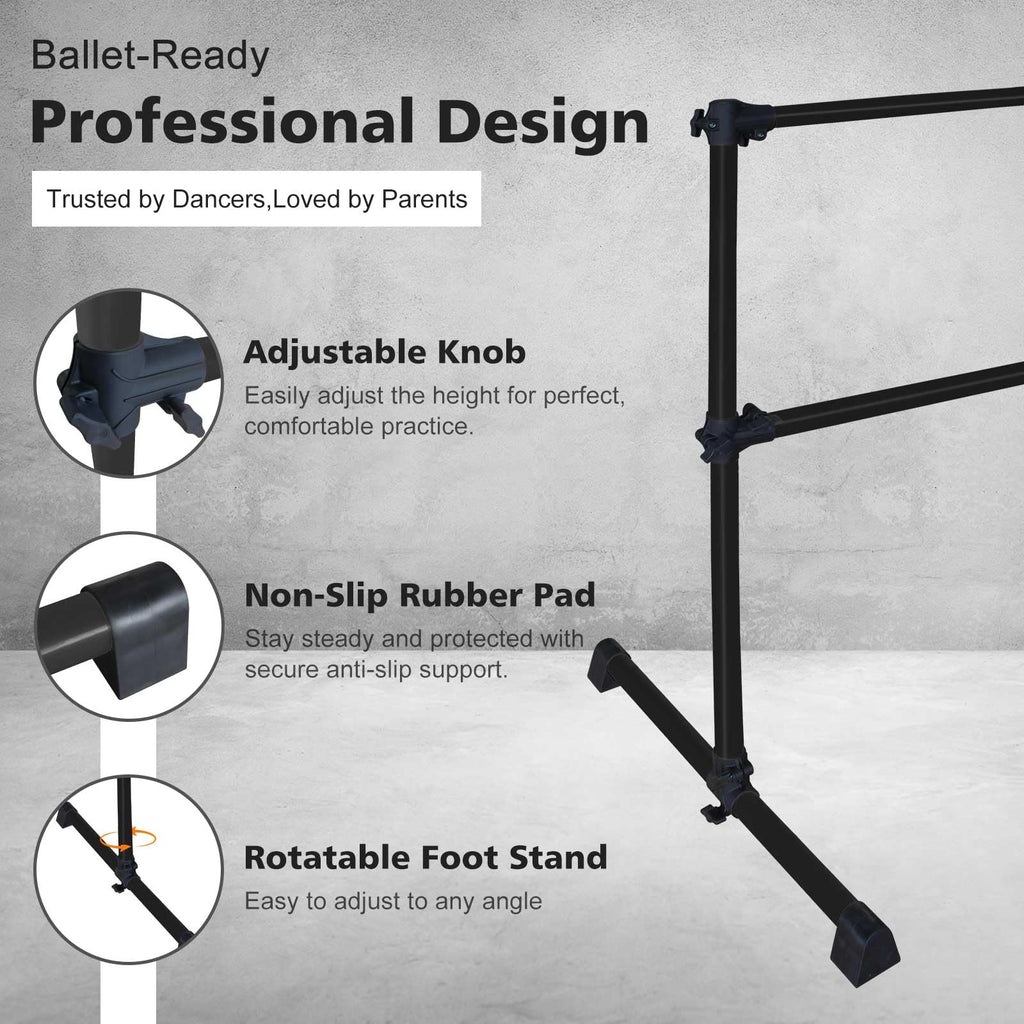 4FT/6FT Height Adjustable Double Ballet Barre, Freestanding Portable Stretching Dance Bar for Home, Heavy Duty Exercise Equipment for Kids & Adults with Anti-Slip Rubber Pads