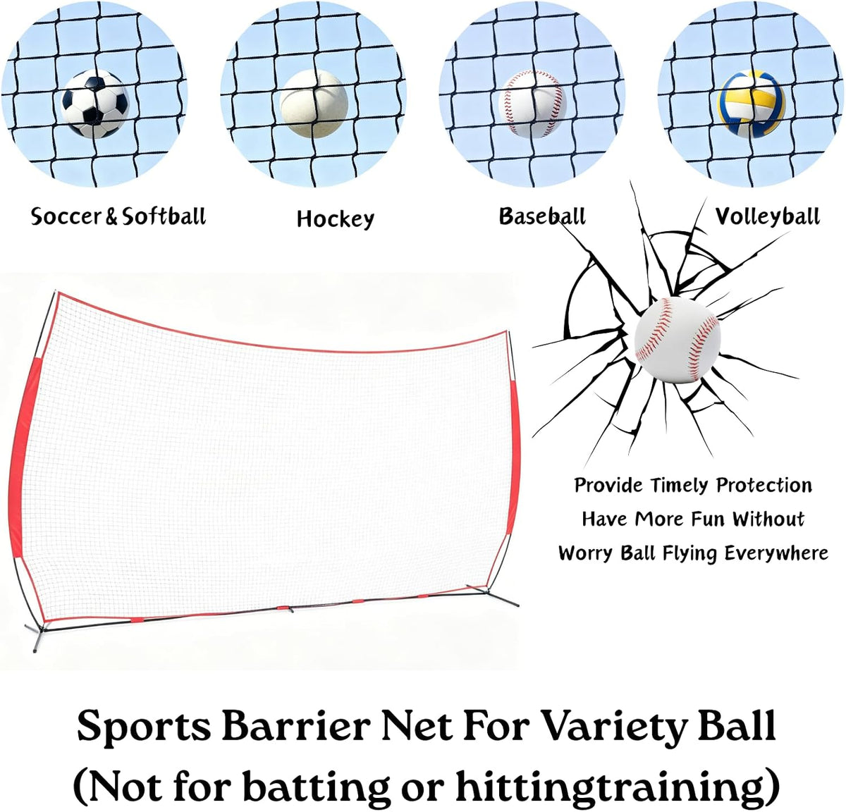 20x10FT Barricade Backstop Net â Heavy Duty All-Ball Sports Barrier Netting, Portable Lacrosse Backstop Net with Carry Bag