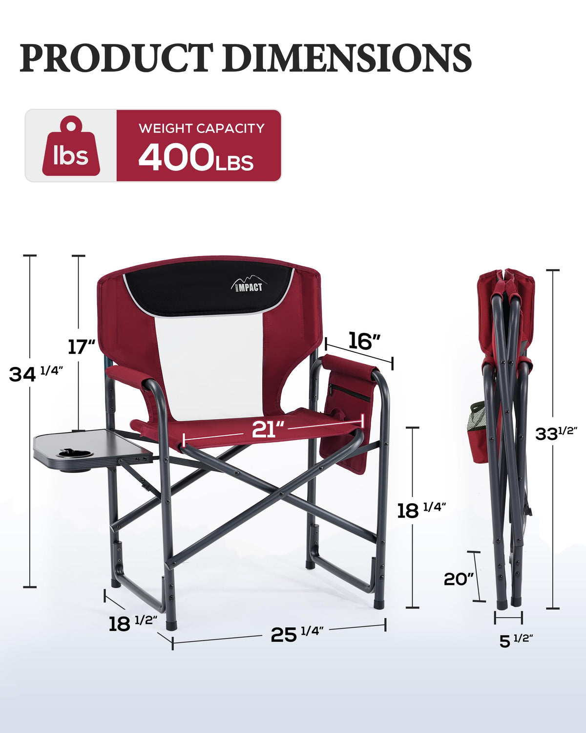 Aluminum Tall Camping Directors Chair 30.7" Seat Height, 400lbs Load