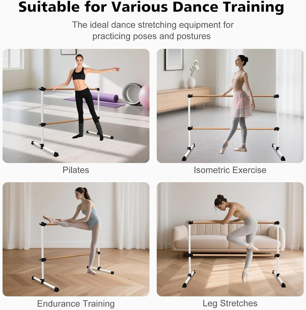 4FT/6FT Height Adjustable Double Ballet Barre, Freestanding Portable Stretching Dance Bar for Home, Heavy Duty Exercise Equipment for Kids & Adults with Anti-Slip Rubber Pads