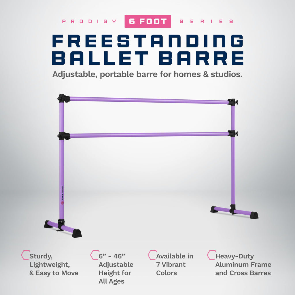 VITA Barre Portable Freestanding Double Ballet Barre, Prodigy, Aluminum | Adjustable Height, USA Made, Home or Gym Exercise Equipment for Kids & Adults | Dance, Fitness, Pilates