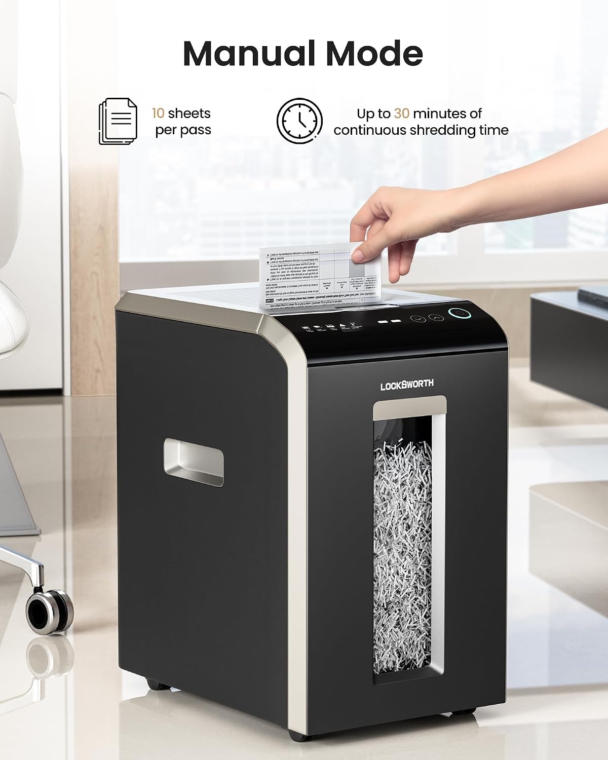 Locksworth-200-sheet Micro-Cut Paper Shredder, P-5 High Security Shredders for Home Office Heavy Duty, Document Shredder, Home Office Heavy Duty Shredder, 8.5 Gallon Capacity