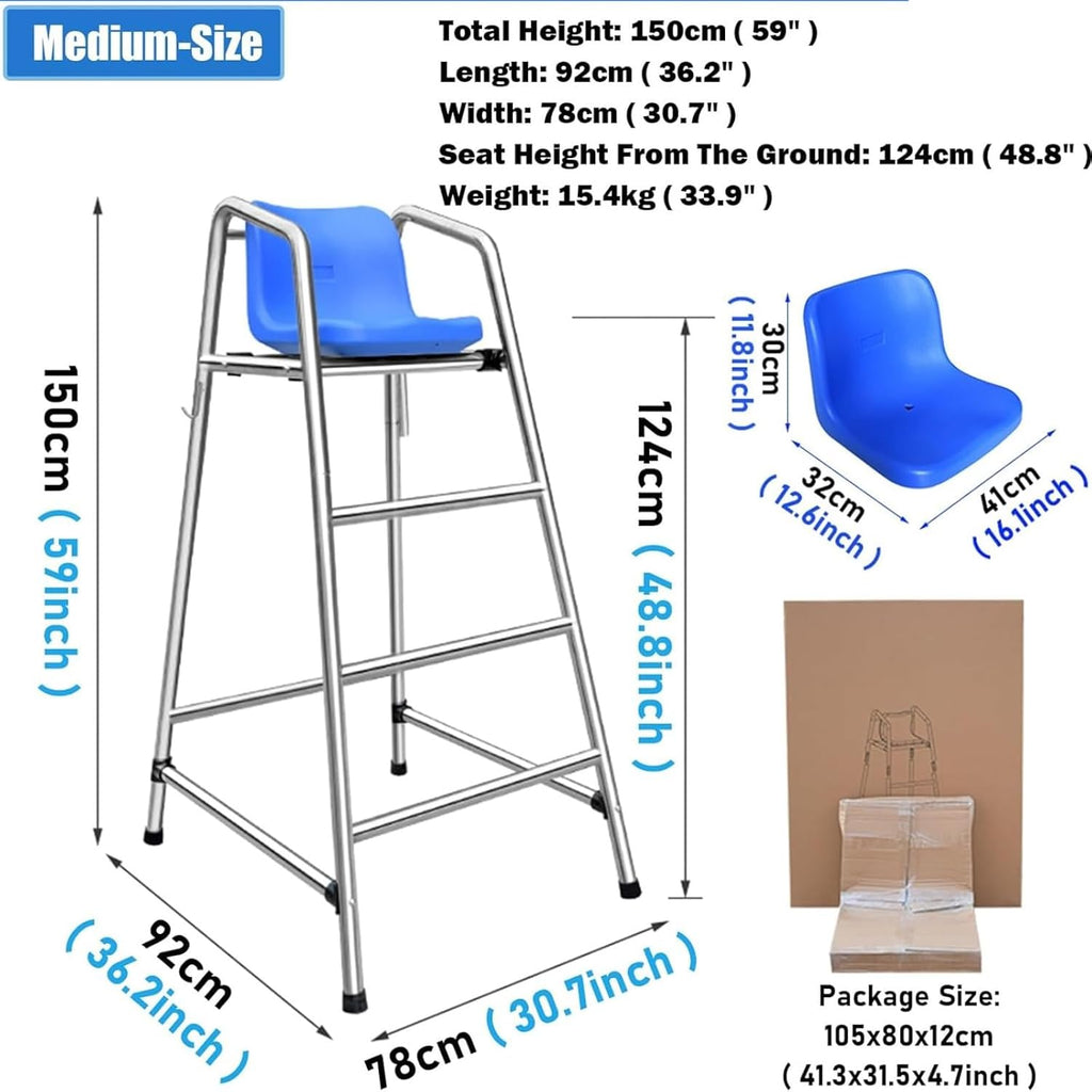 Pool Lifeguard Chair, Beach Observation Chairs Badminton Court Referee Chair, Detachable Stainless Steel Barstool for Outdoor Indoor(150cm)