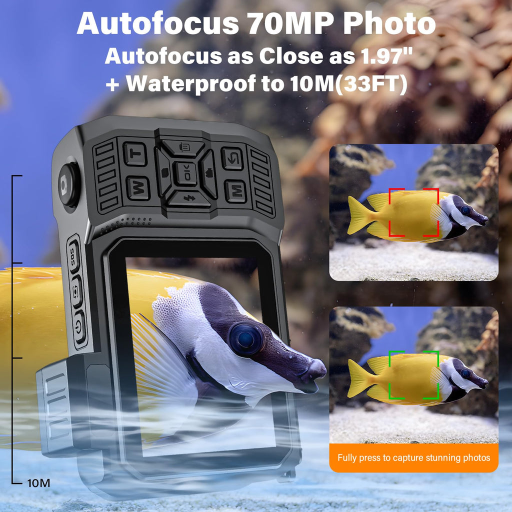 8K Underwater Camera, 33FT Waterproof Camera, 70MP WiFi Dual-Screen, Rugged