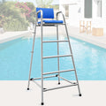 Stainless Steel Lifeguard Chair, 190cm Elevated Vantage Point Pool Chair with Parasol Socket, Lifebuoy Hooks, Lifesaving Observation Chairs for Outdoor Use
