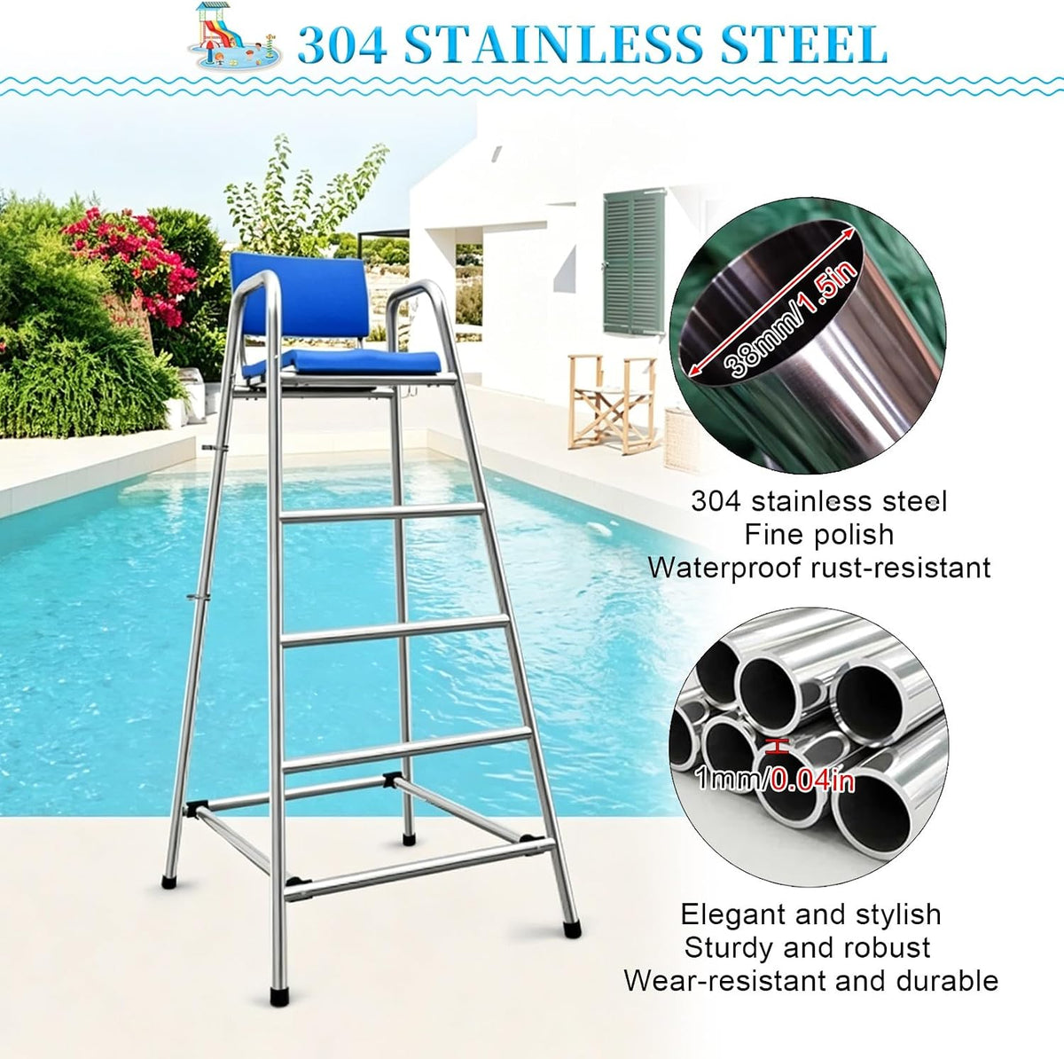 Safety Equipment Lifeguard Chairs for Large Swimming Pool, Lifeguards Watchtower for Beach Poolside Outdoor Indoor(51.2in/1.3m//4.3ft)