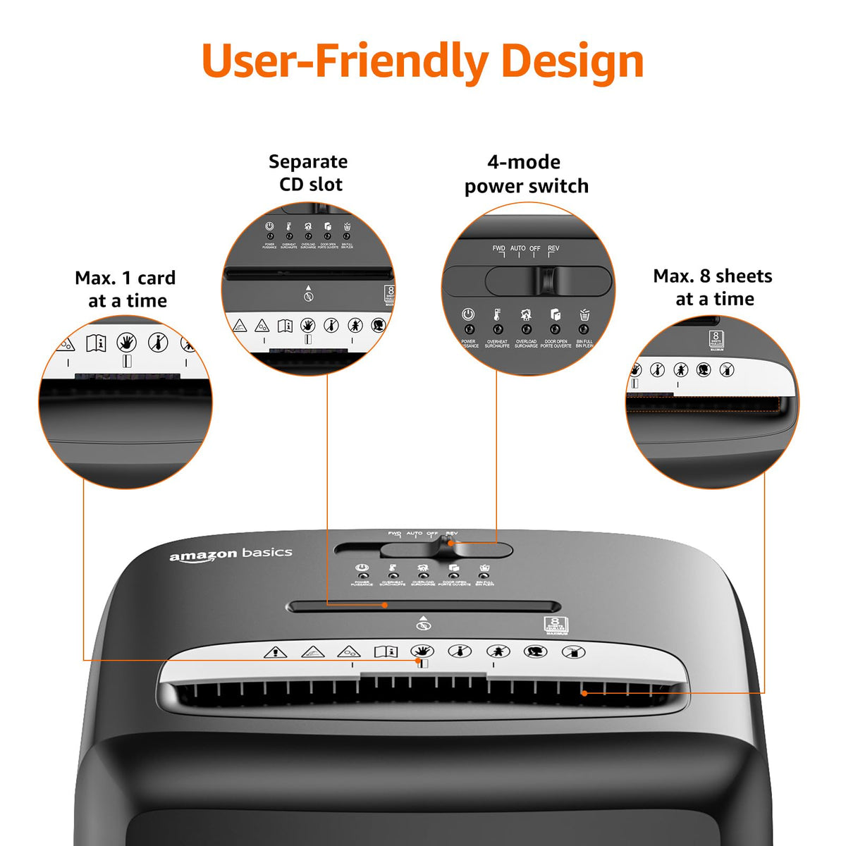Amazon Basics 150-Sheet Autofeed Micro-Cut Paper and Credit Card Shredder, High Security Level P-4 with 8.5-Gallon Bin, 60-Minute Continuous Run Time, Black