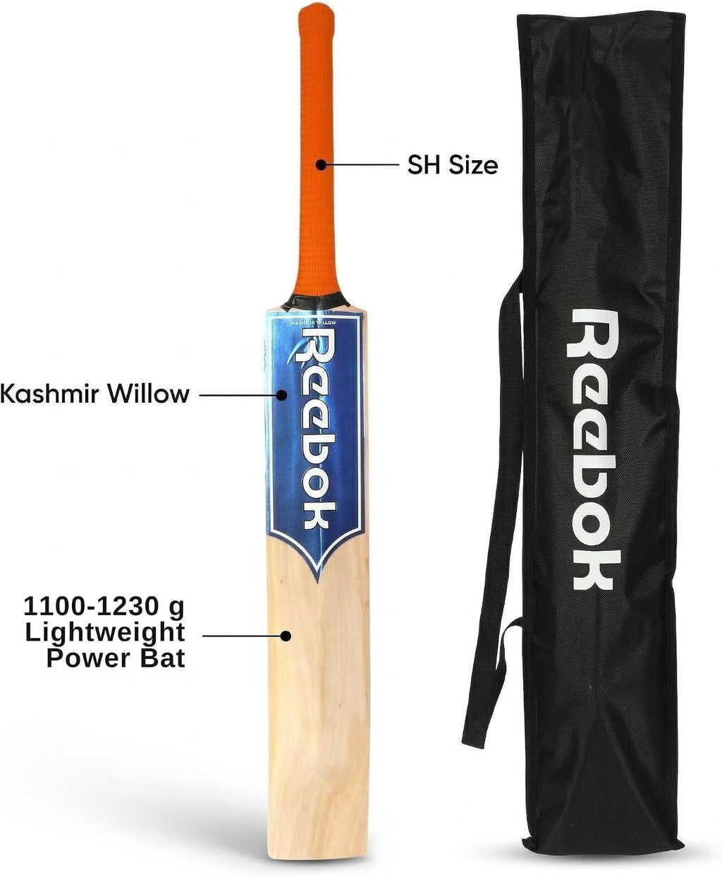 REEBOK Super Drive (, Leather Bat) SH Kashmir Willow Cricket Bat for 15+ Yrs (1100 g) Bat Grip and Sticker May Vary Based on Availability