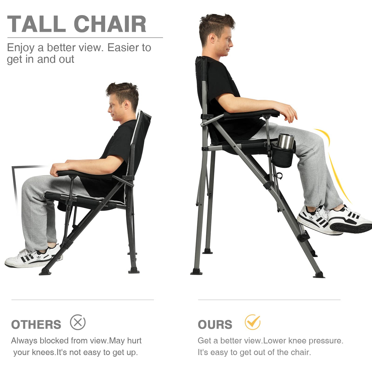 EVER ADVANCED Tall Director Chair 31" Foldable Camping with Carry Bag Black
