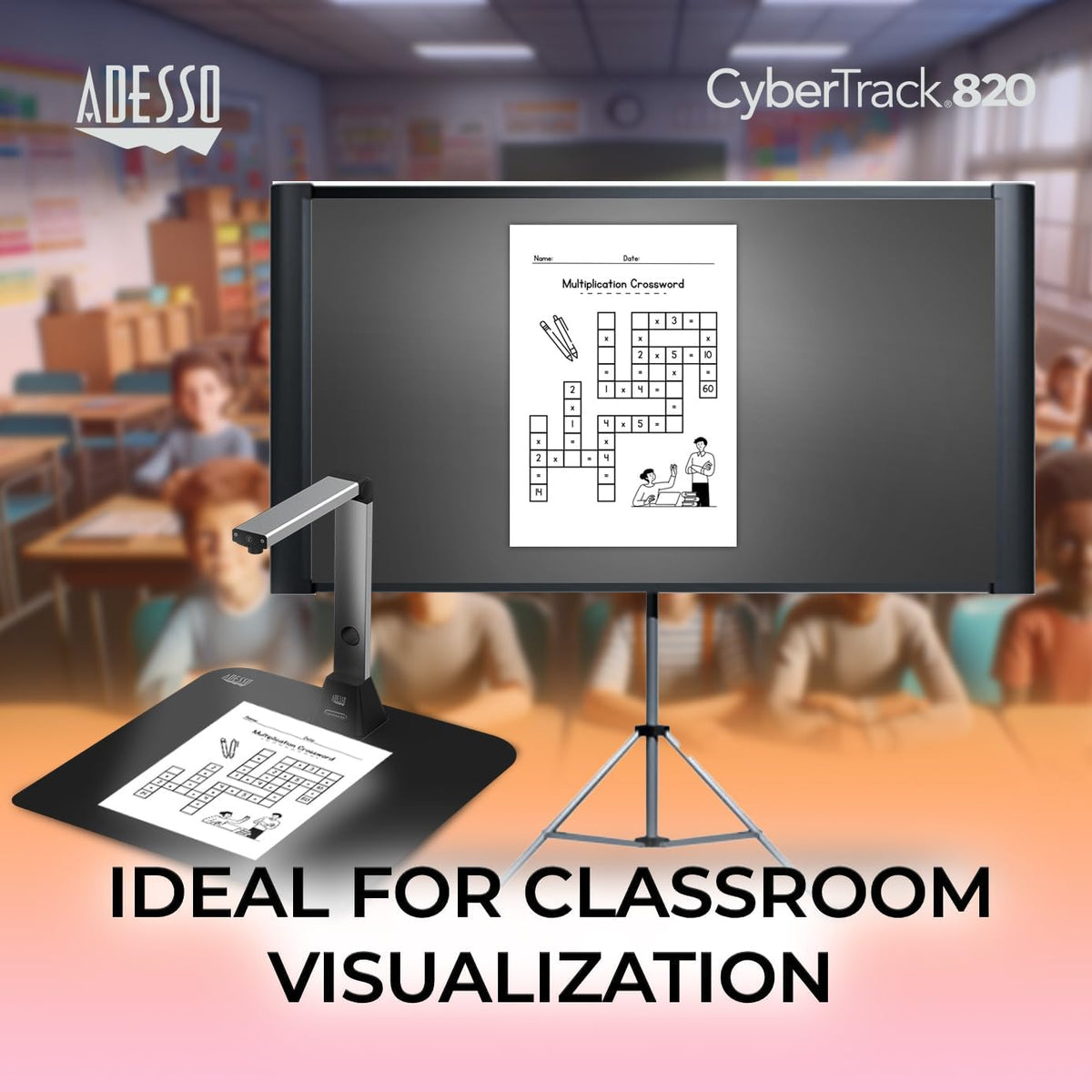Adesso 4K 8.0 Megapixel Document Camera Classroom Projector for Teachers Video Recording, Photo Capture, OCR Text Recognition, Digital Zoom & Autofocus, Instant Business Scanner Camera Cybertrack 820