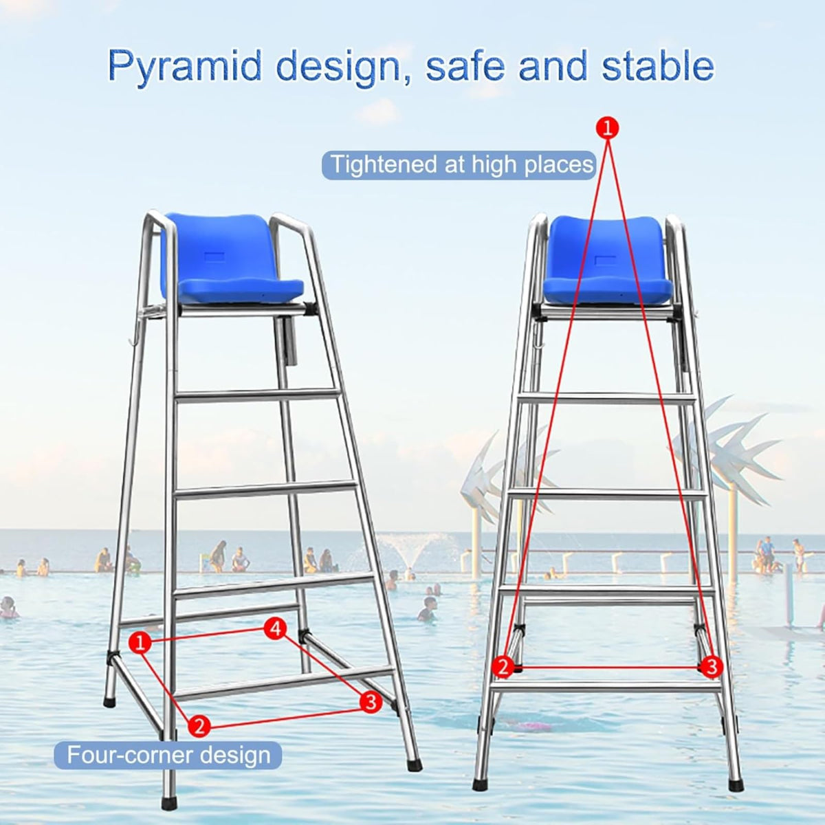 Pool Lifeguard Chair, Beach Observation Chairs Badminton Court Referee Chair, Detachable Stainless Steel Barstool for Outdoor Indoor(150cm)