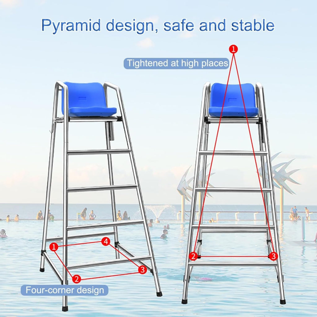 Pool Lifeguard Chair, Beach Observation Chairs Badminton Court Referee Chair, Detachable Stainless Steel Barstool for Outdoor Indoor(150cm)