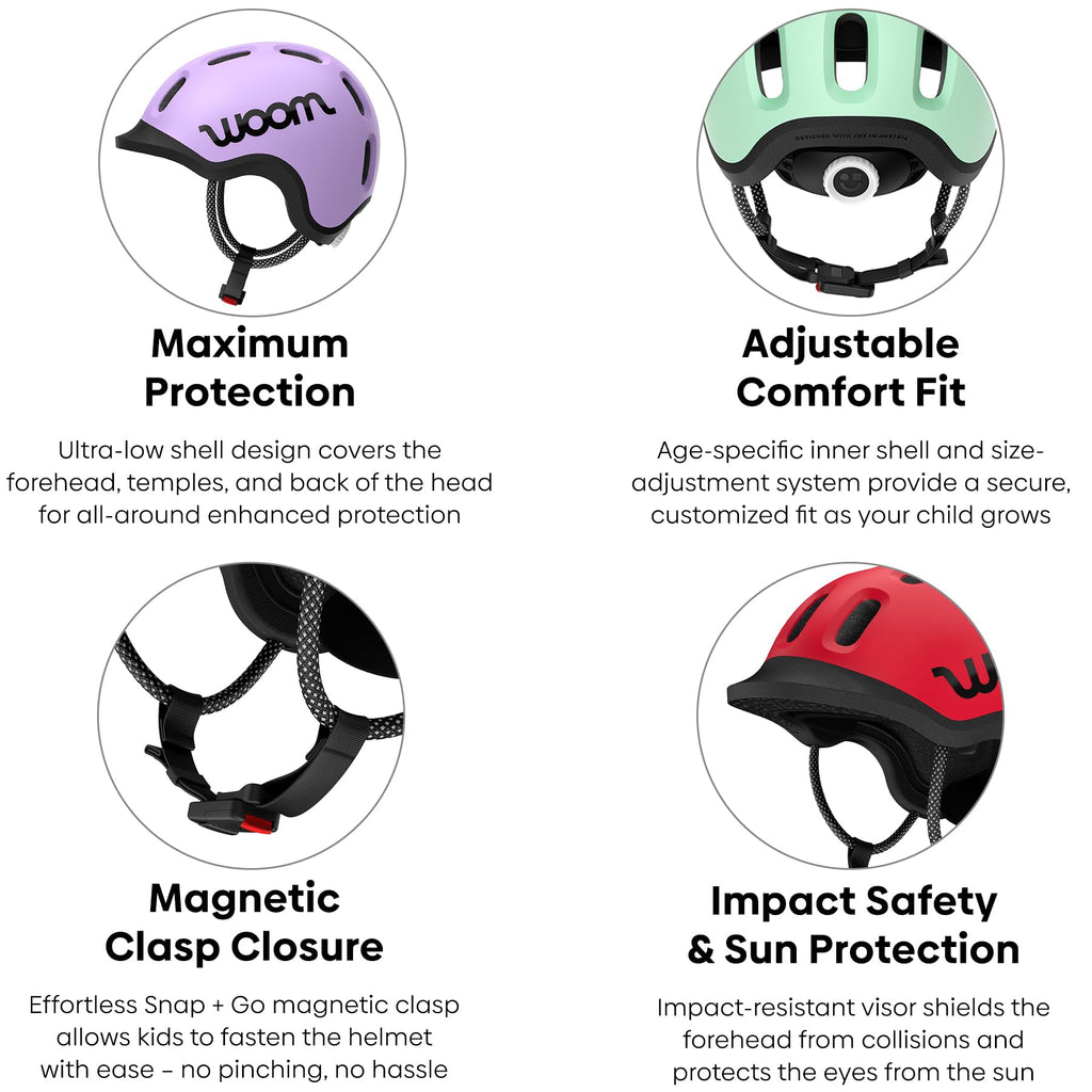 woom Ready Kids' Helmet, Adjustable Pinch-Free Children's Helmet with Reflective Details for Bicycle Riding, Roller Skating & Scooting, for Boys & Girls (Ages 1-14)