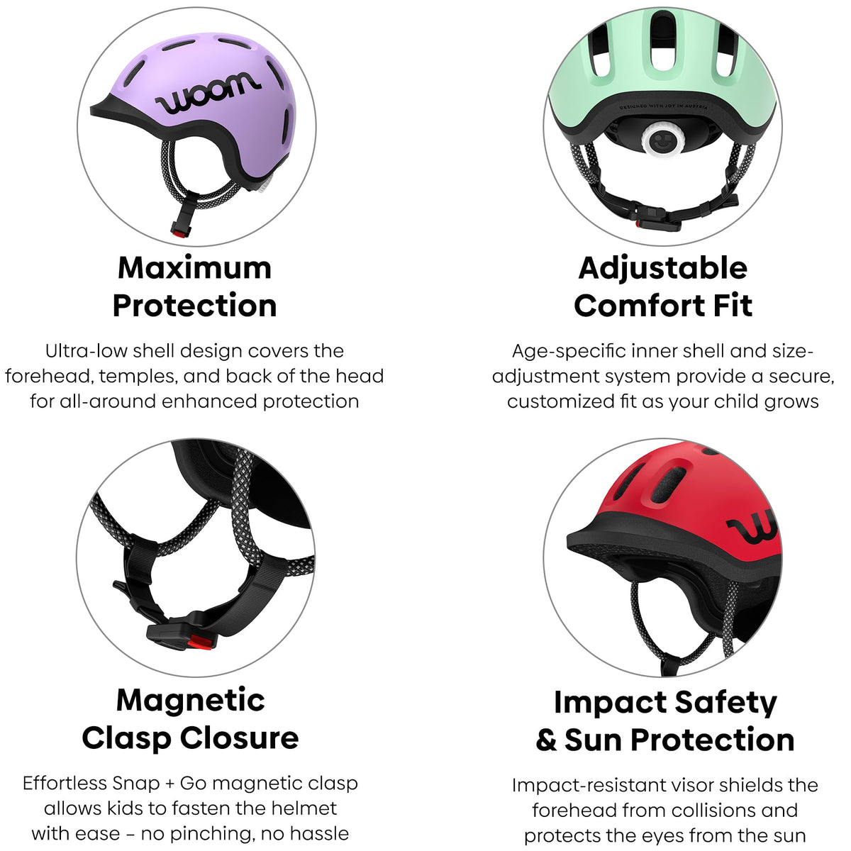 woom Ready Kids' Helmet, Adjustable Pinch-Free Children's Helmet with Reflective Details for Bicycle Riding, Roller Skating & Scooting, for Boys & Girls (Ages 1-14)