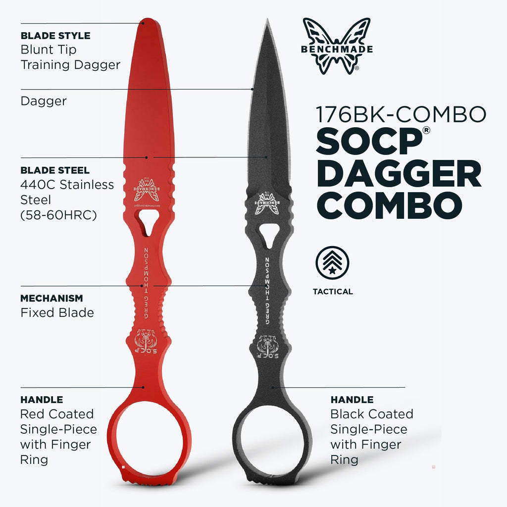 Benchmade - SOCP Knife, Double Edge Dagger Blade, Plain Edge, Black Handle