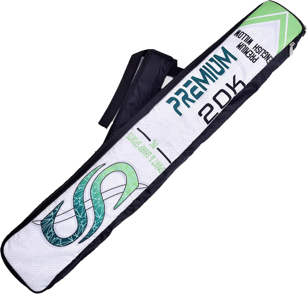 Smart & Sharp Premium 20K Cricket Bat, English Willow, Full Size, Green Handle with Cover