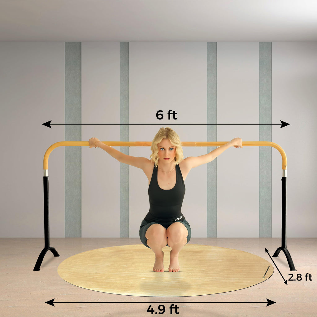 Artan Balance Ballet Barre for Home and Studio Bundle + Portable Marley Dance Floor + Stretching Strap