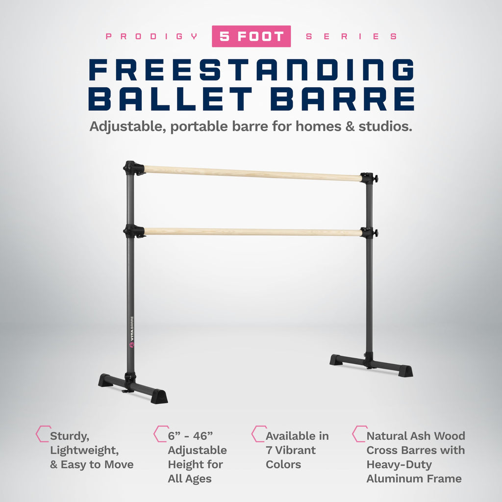 VITA Barre Portable Freestanding Double Ballet Barre, Prodigy, Wood | Adjustable Height, USA Made, Home or Gym Exercise Equipment for Kids & Adults | Dance, Fitness, Pilates