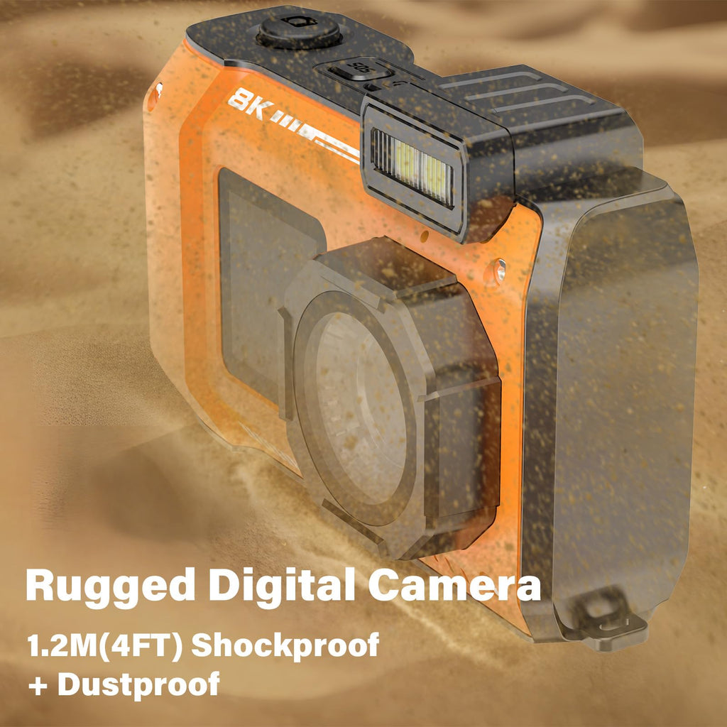 8K Underwater Camera, 33FT Waterproof Camera, 70MP WiFi Dual-Screen, Rugged