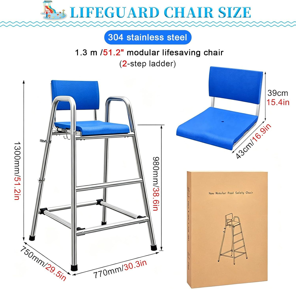 Safety Equipment Lifeguard Chairs for Large Swimming Pool, Lifeguards Watchtower for Beach Poolside Outdoor Indoor(51.2in/1.3m//4.3ft)