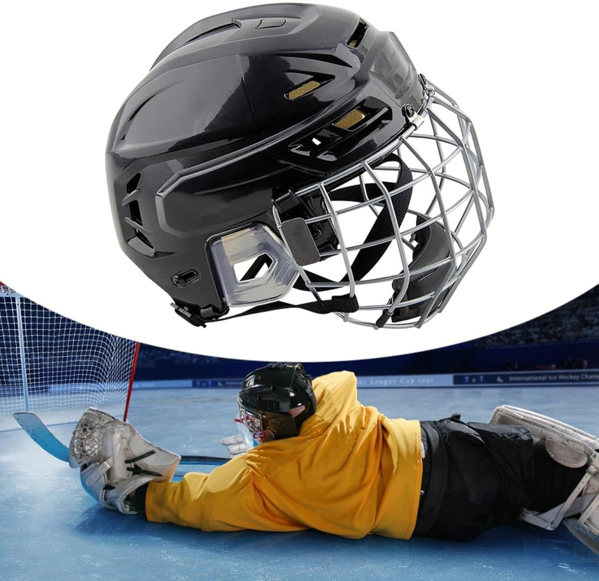 Ice Hockey Helmet with Cage Breathable Headgear Sturdy Ice Skate Helmet
