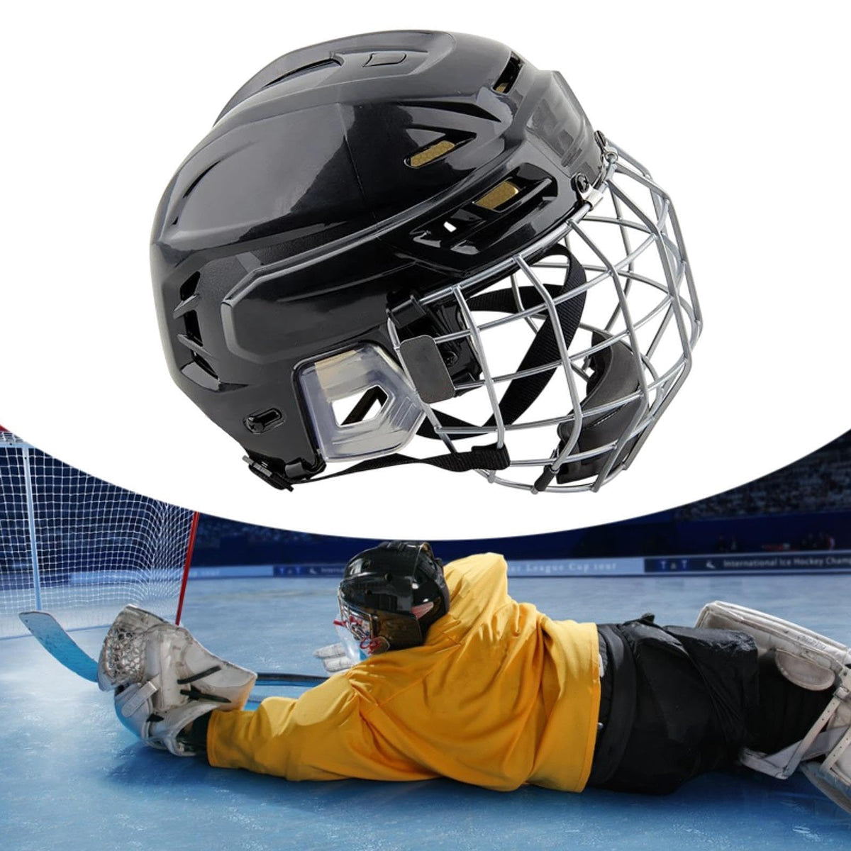 SM SunniMix Hockey Helmet Training Competition Sturdy Professional Adjustable Breathable Ice Skate Helmet with Facemask