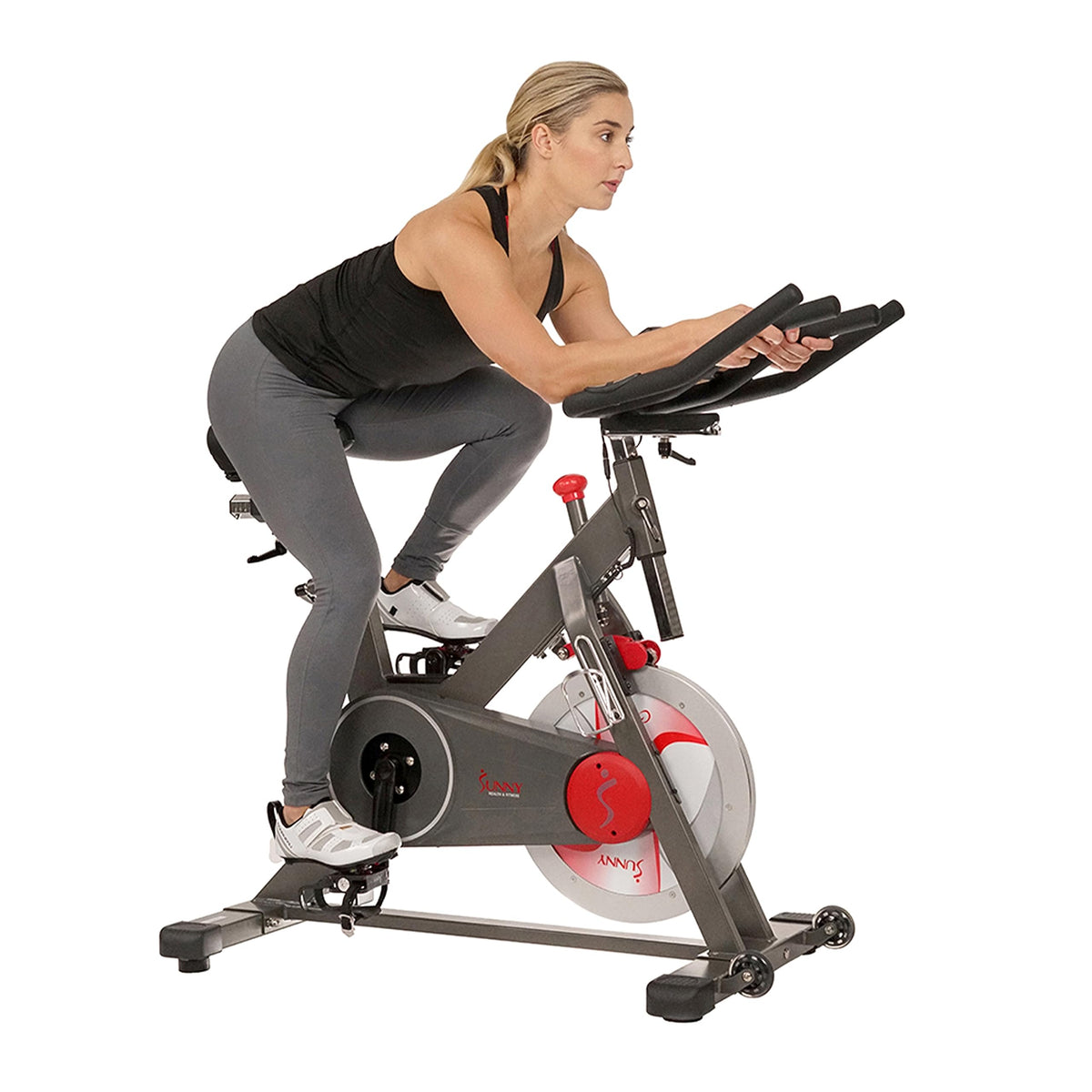 Sunny Health & Fitness Magnetic Exercise Bike, 44LB Flywheel & 300LB Weight Capacity for Intensive Home Workout, Indoor Cardio Training w/4-Way Adjustable Seat, Optional Free SunnyFit App Connection