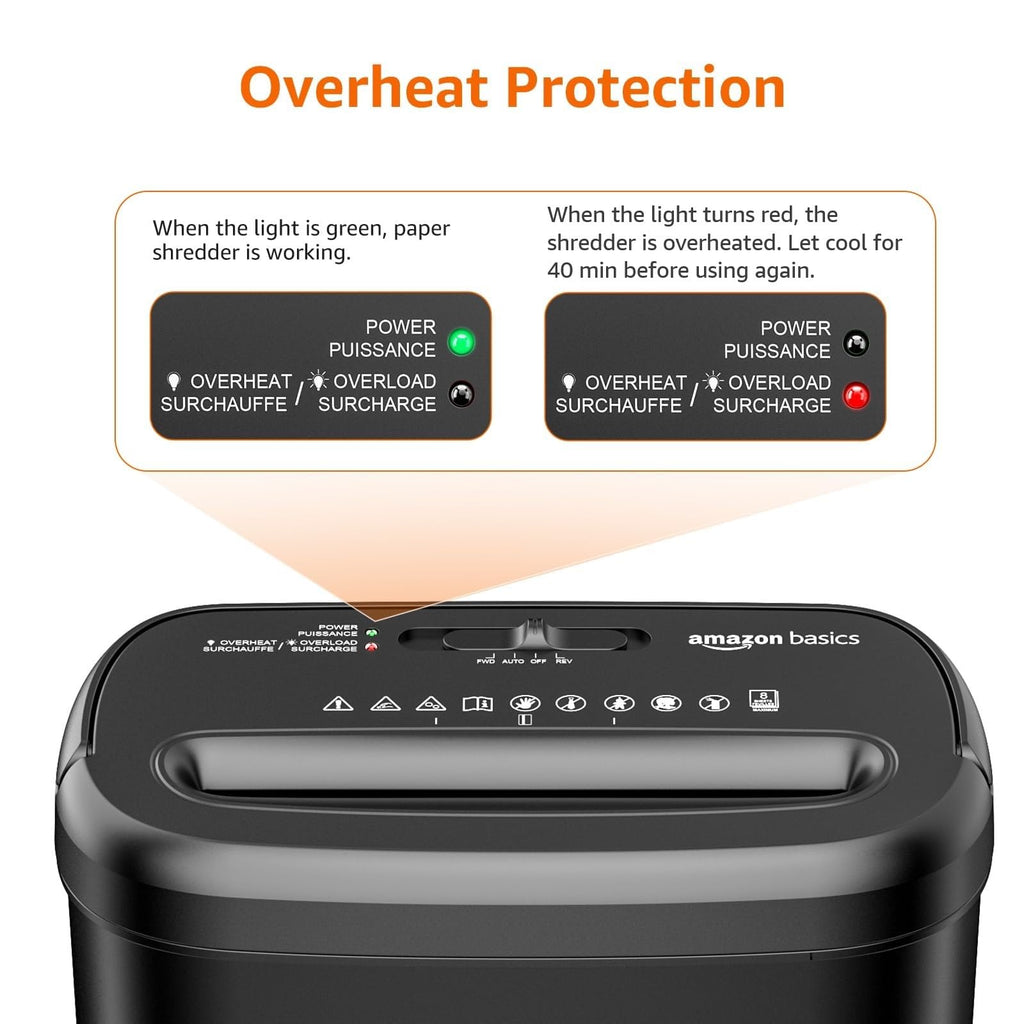 Amazon Basics 18 Sheet Cross Cut Paper, CD, and Credit Card Shredder with 6 Gallon Bin, 30 Minutes Continuous Run Time, Black