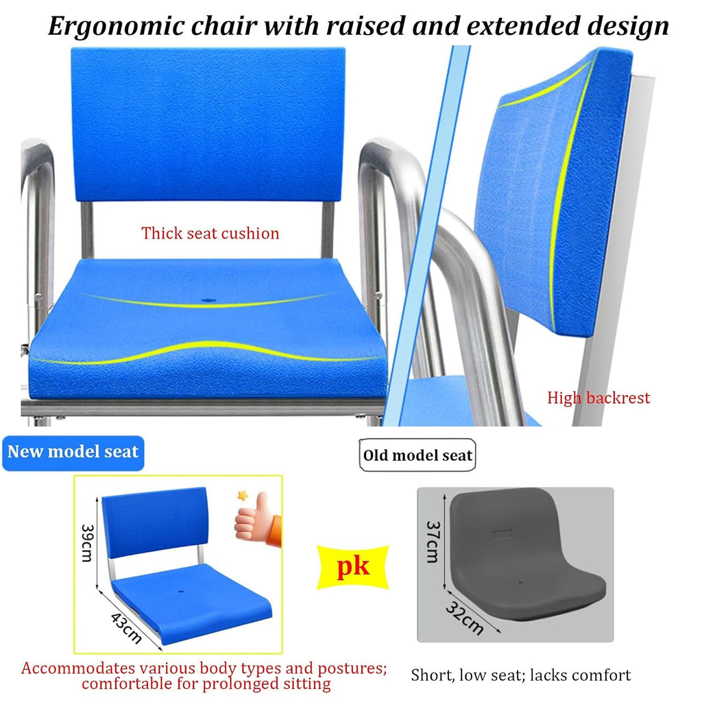 Stainless Steel Lifeguard Chair, 190cm Elevated Vantage Point Pool Chair with Parasol Socket, Lifebuoy Hooks, Lifesaving Observation Chairs for Outdoor Use