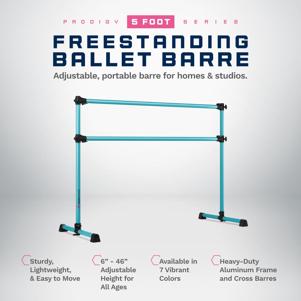 VITA Barre Portable Freestanding Double Ballet Barre, Prodigy, Aluminum | Adjustable Height, USA Made, Home or Gym Exercise Equipment for Kids & Adults | Dance, Fitness, Pilates