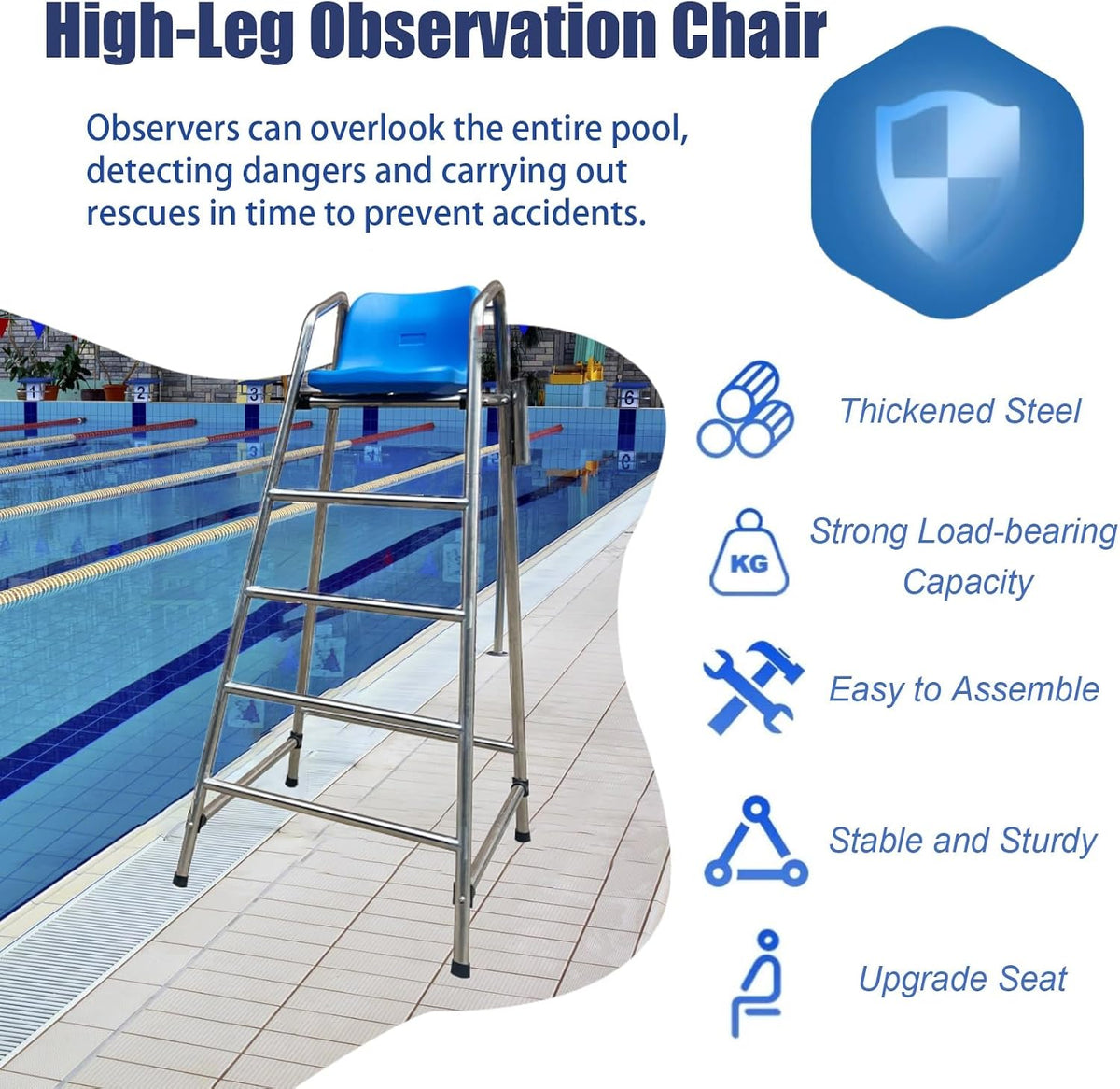 Lifeguard Chairs,Portable Lifeguard Chair with Rescue Pole - Rustproof Outdoor Observation Seat, Heavy-Duty Referee Stand for Competitions - 120Cm,120cm (47.2