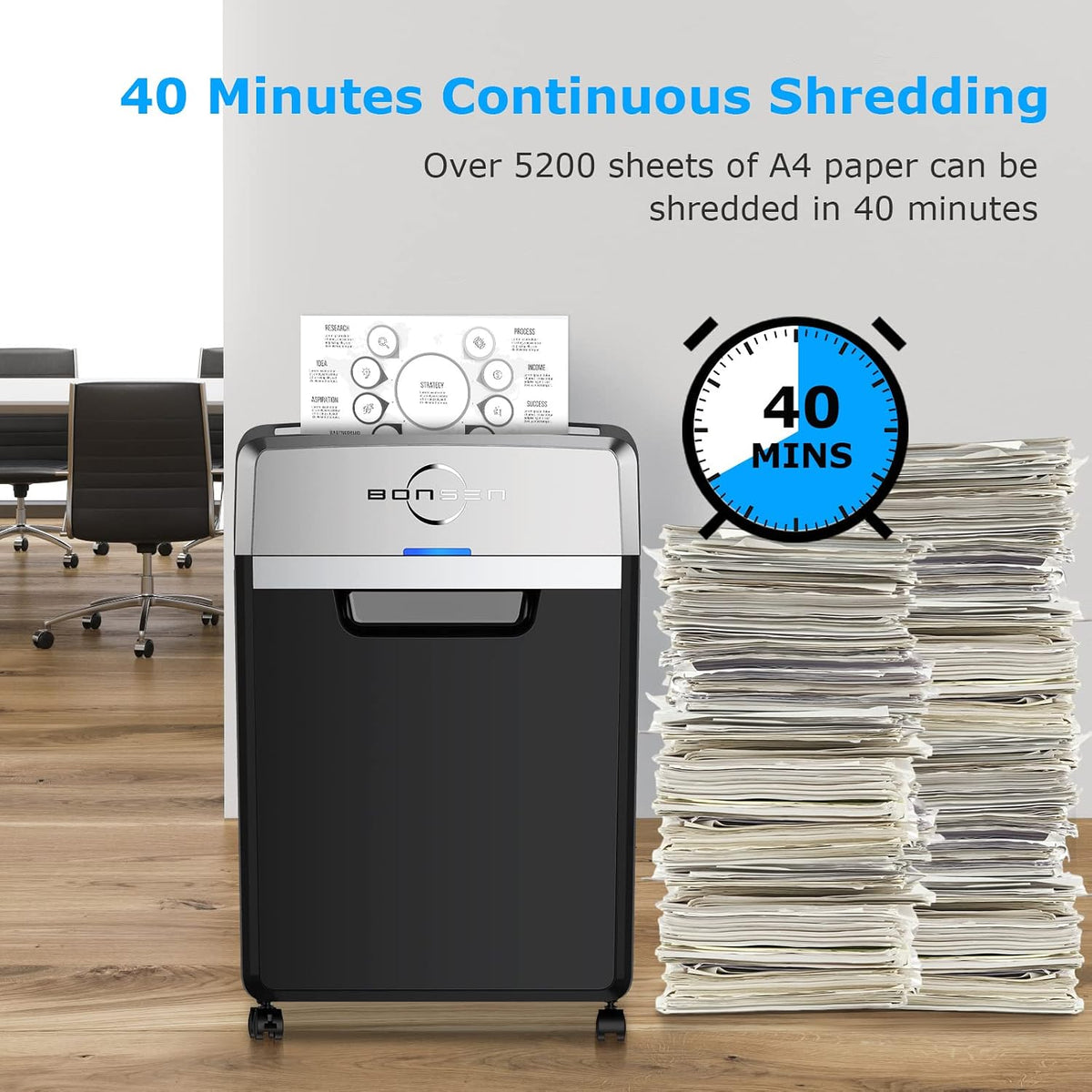 BONSEN 24-Sheet Cross-Cut P-4 High Security Heavy Duty Paper Shredder