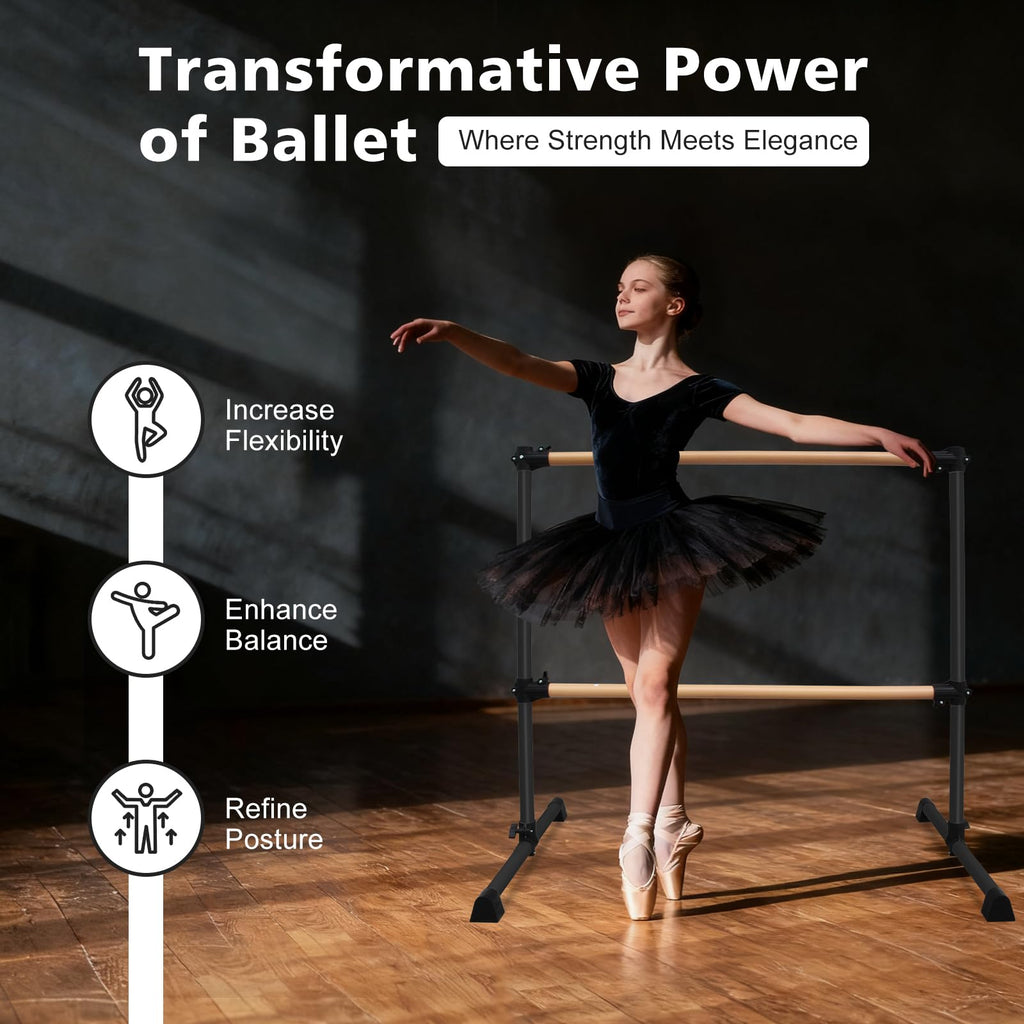 4FT/6FT Height Adjustable Double Ballet Barre, Freestanding Portable Stretching Dance Bar for Home, Heavy Duty Exercise Equipment for Kids & Adults with Anti-Slip Rubber Pads