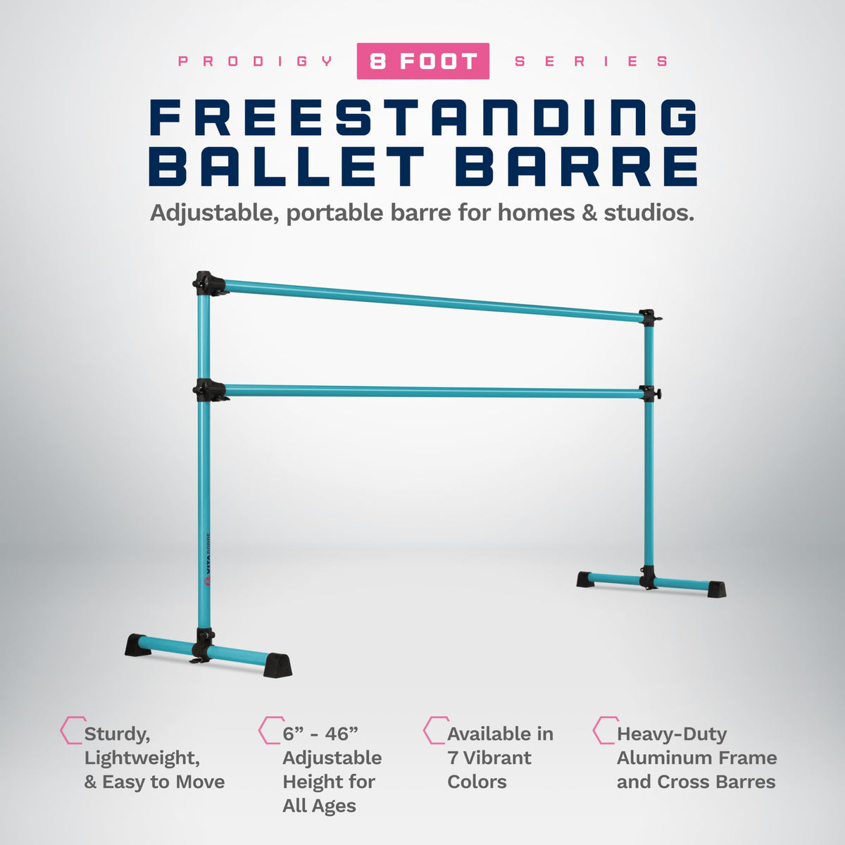 VITA Barre Portable Freestanding Double Ballet Barre, Prodigy, Aluminum | Adjustable Height, USA Made, Home or Gym Exercise Equipment for Kids & Adults | Dance, Fitness, Pilates