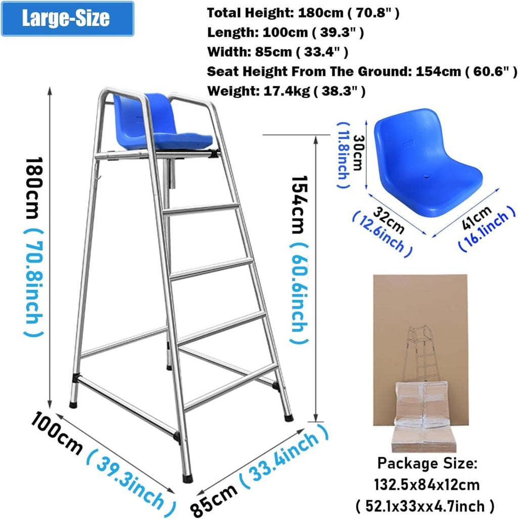 Pool Lifeguard Chair, Beach Observation Chairs Badminton Court Referee Chair, Detachable Stainless Steel Barstool for Outdoor Indoor(150cm)