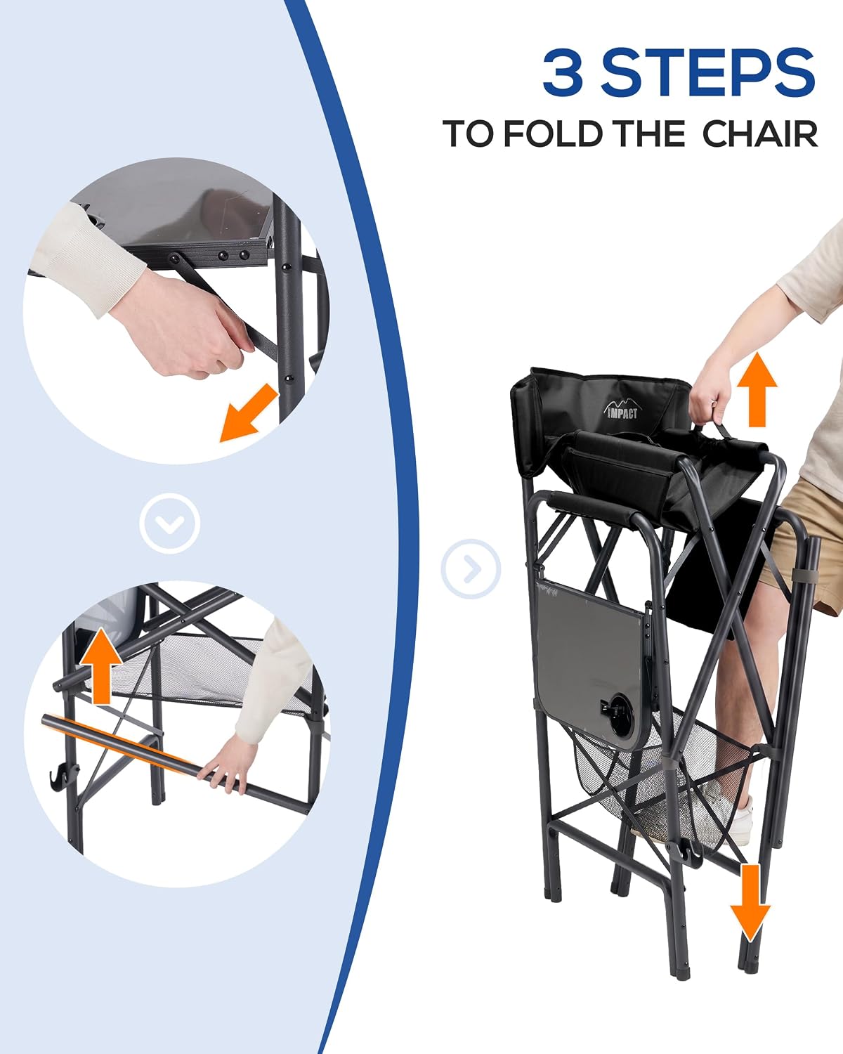 Aluminum Tall Camping Directors Chair 30.7" Seat Height, 400lbs Load